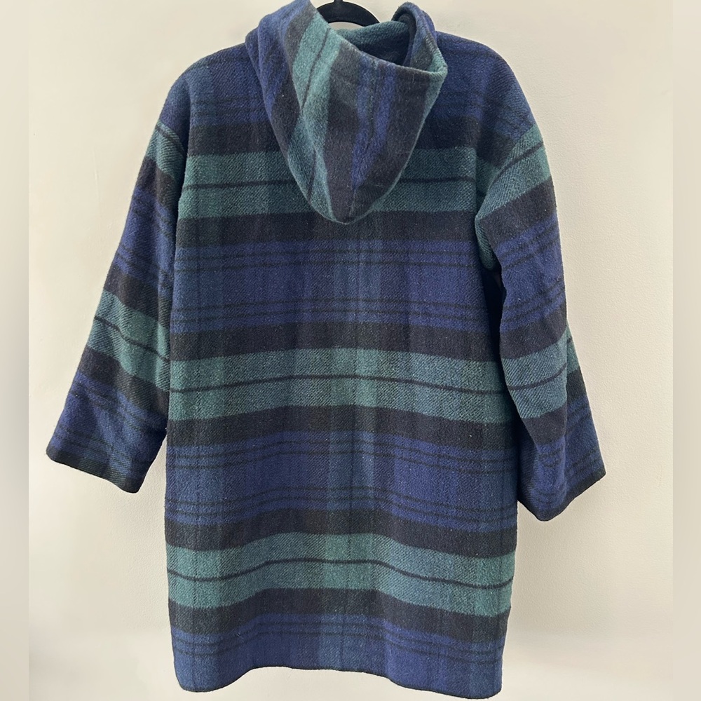 Vintage CountrySide Wool Blend Plaid Long Chic Barn Utility Toggle Hooded Coat - Picture 3 of 8